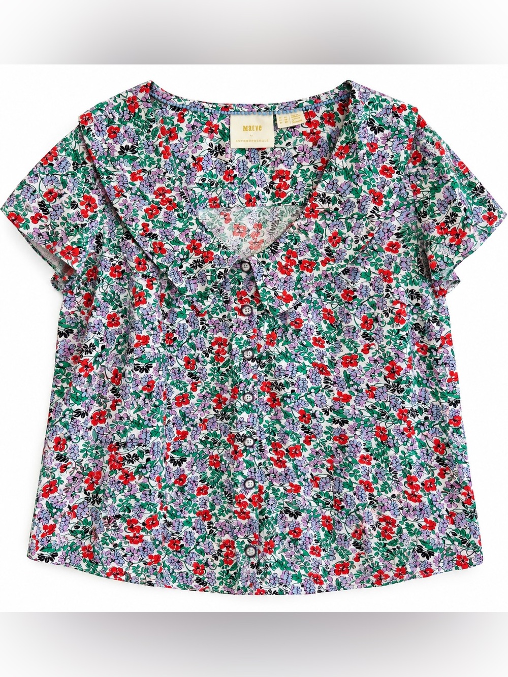 Maeve Anthropologie Size 16 Floral Button Front Blouse Short Sleeve